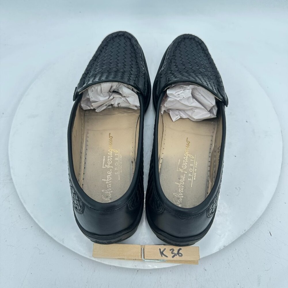 Salvatore Ferragamo Women Size 8 4A Black Woven Leather Loafer Slip On Flat Shoe - Picture 9 of 11